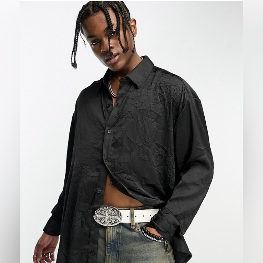 Collusion - oversized crinkled satin shirt
